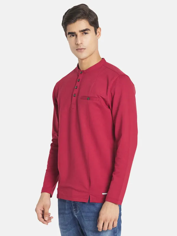 Mettle Men Red Mandarin Collar T-Shirt