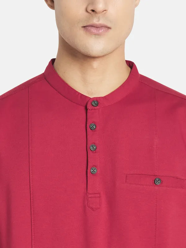 Mettle Men Red Mandarin Collar T-Shirt