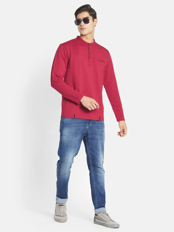 Mettle Men Red Mandarin Collar T-Shirt