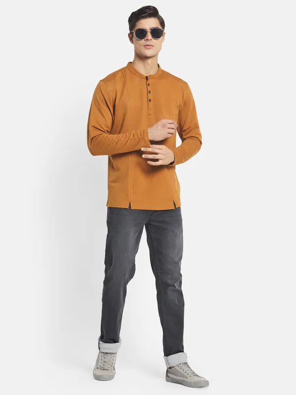 Mettle Men Brown Henley Neck T-Shirt