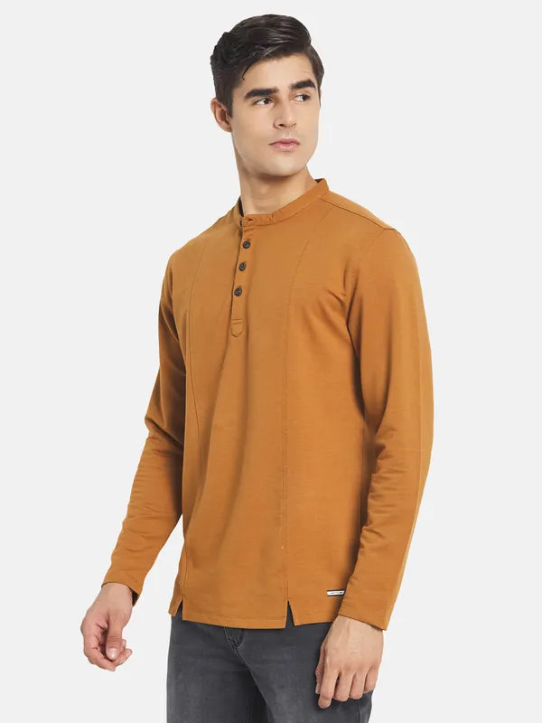 Mettle Men Brown Henley Neck T-Shirt