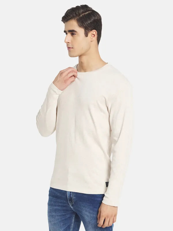 Mettle Men Cream-Coloured Raw Edge T-Shirt