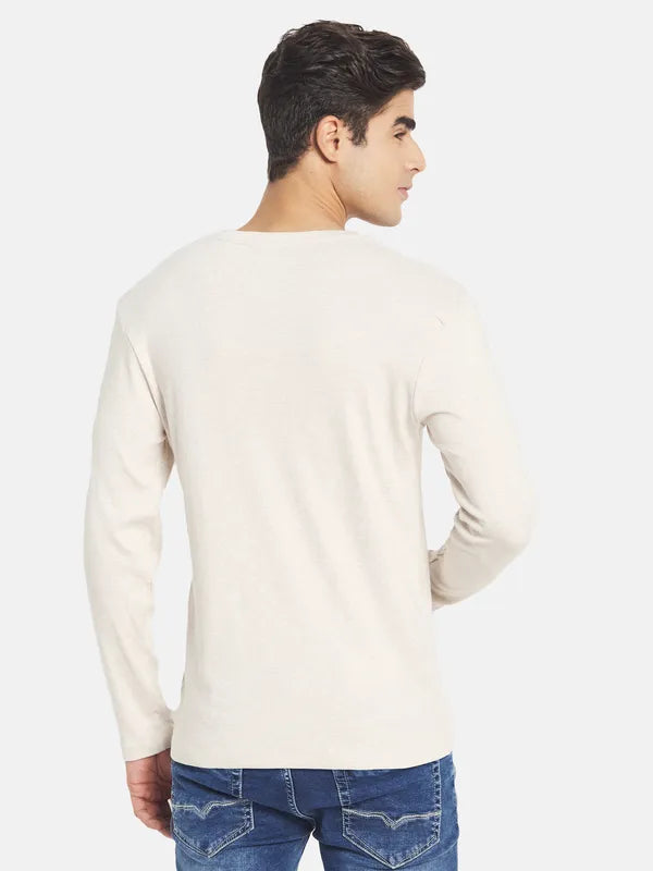 Mettle Men Cream-Coloured Raw Edge T-Shirt