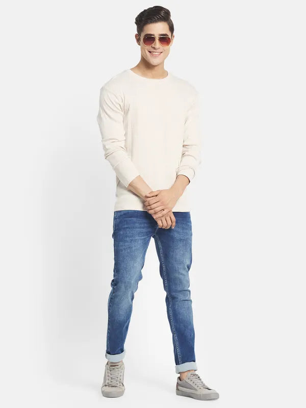 Mettle Men Cream-Coloured Raw Edge T-Shirt