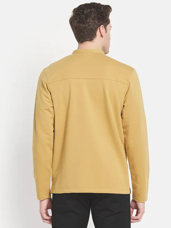 Men Yellow Mandarin Collar T-Shirt