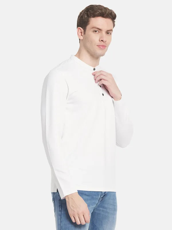 Men White Henley Neck T-Shirt