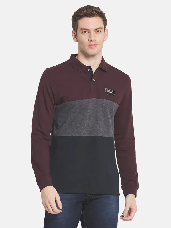 Men Maroon Polo Collar T-Shirt