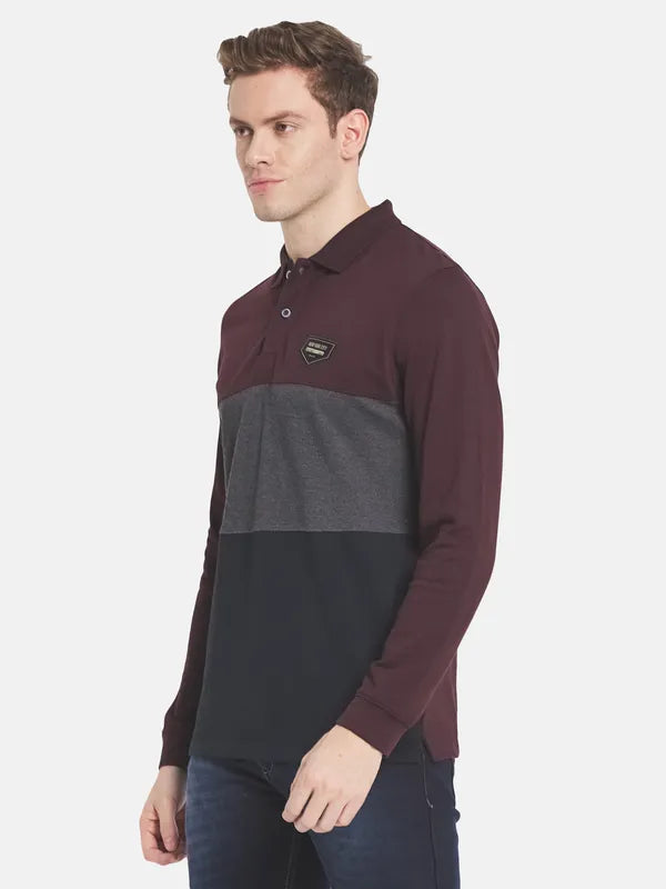 Men Maroon Polo Collar T-Shirt