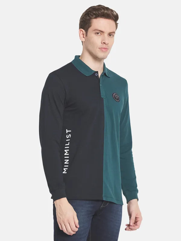 Men Green Colourblocked Polo Collar T-Shirt