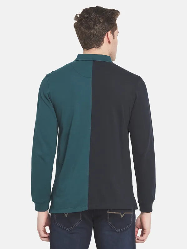 Men Green Colourblocked Polo Collar T-Shirt