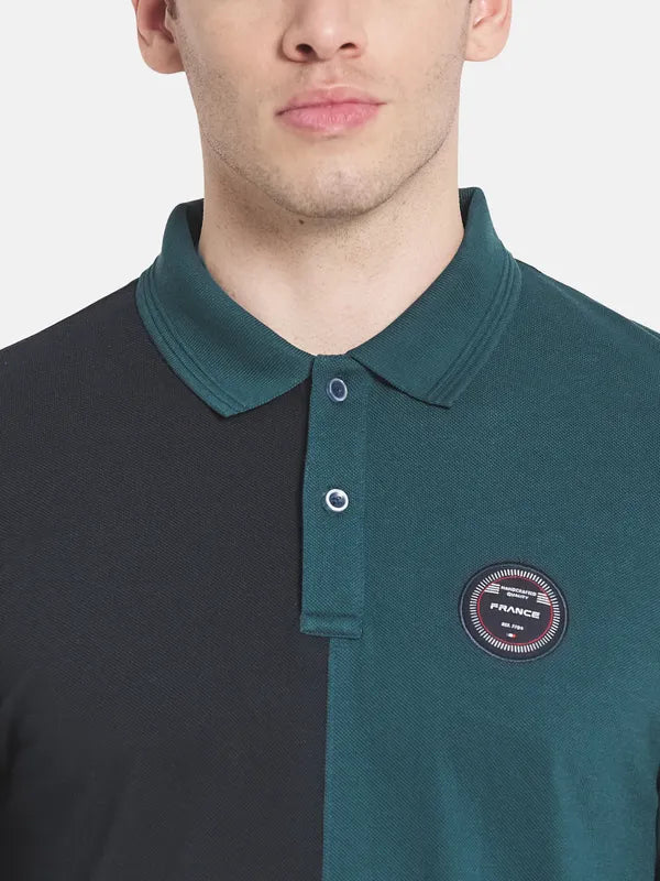 Men Green Colourblocked Polo Collar T-Shirt