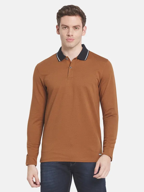 Men Tan Polo Collar T-Shirt