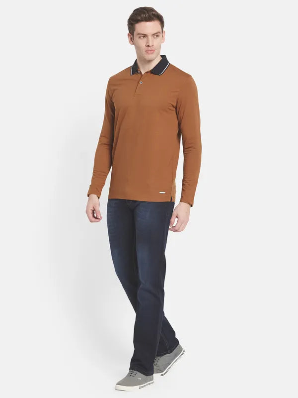 Men Tan Polo Collar T-Shirt