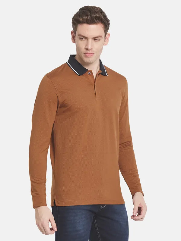 Men Tan Polo Collar T-Shirt