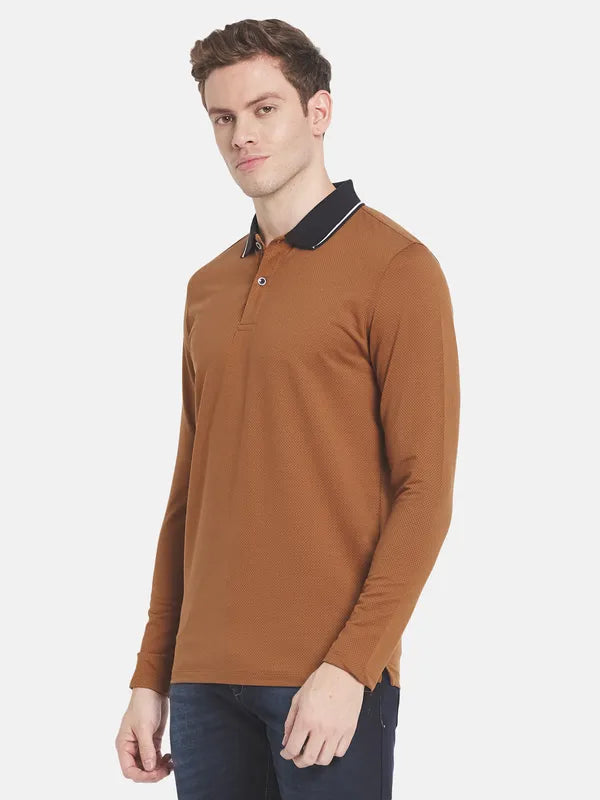 Men Tan Polo Collar T-Shirt