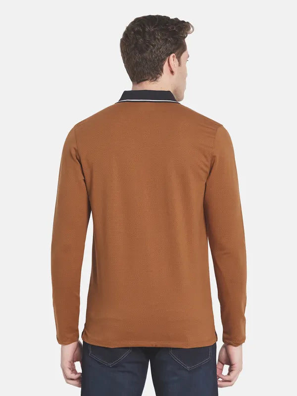 Men Tan Polo Collar T-Shirt