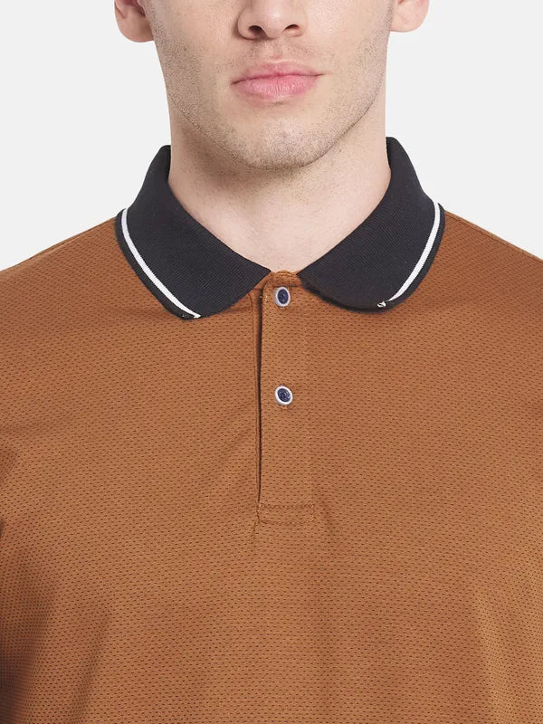 Men Tan Polo Collar T-Shirt