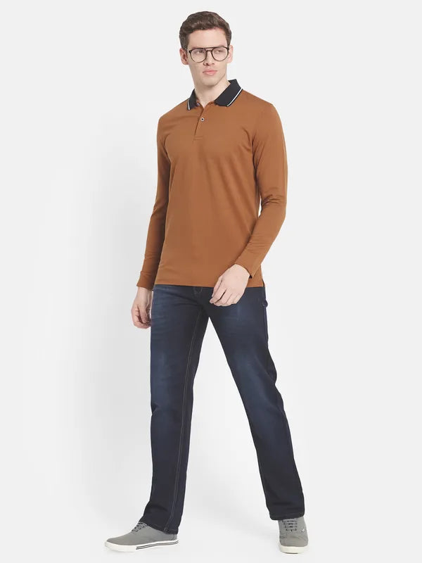 Men Tan Polo Collar T-Shirt