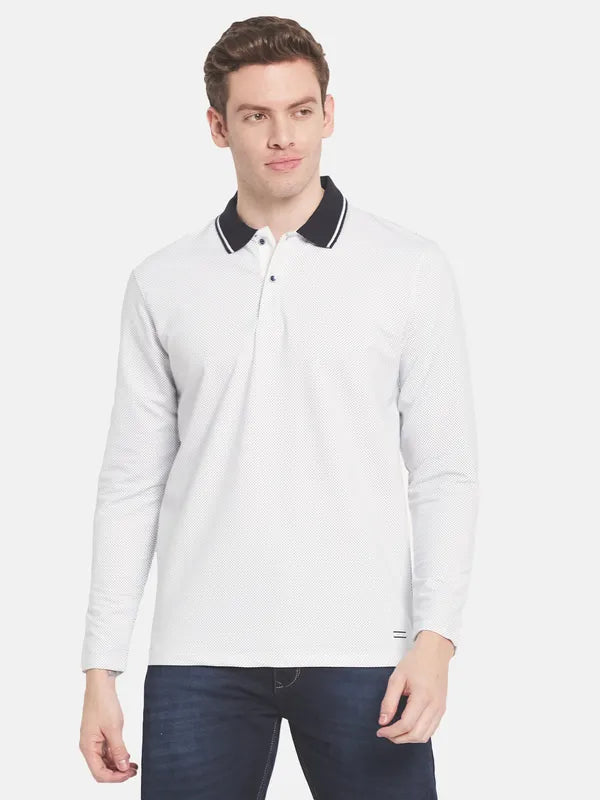 Men White Polo Collar T-Shirt