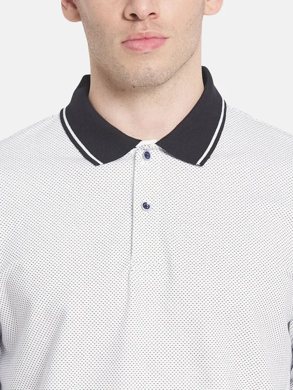 Men White Polo Collar T-Shirt