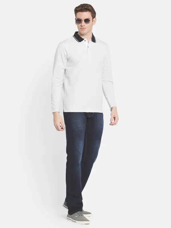 Men White Polo Collar T-Shirt