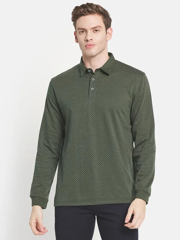 Men Olive Green Polo Collar Cotton T-Shirt