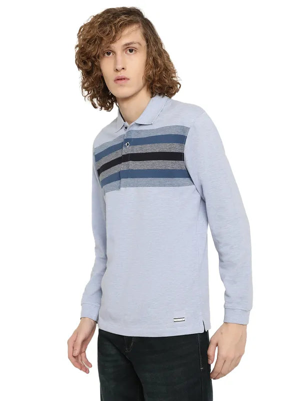 Mettle Men Striped Cotton Polo Collar T-Shirt