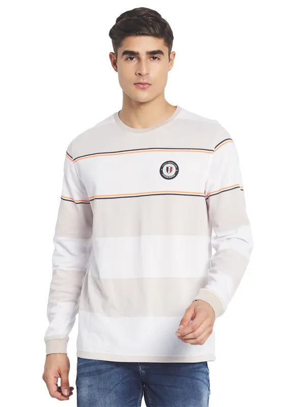 Mettle Men Cream  White Striped Cotton T-Shirt