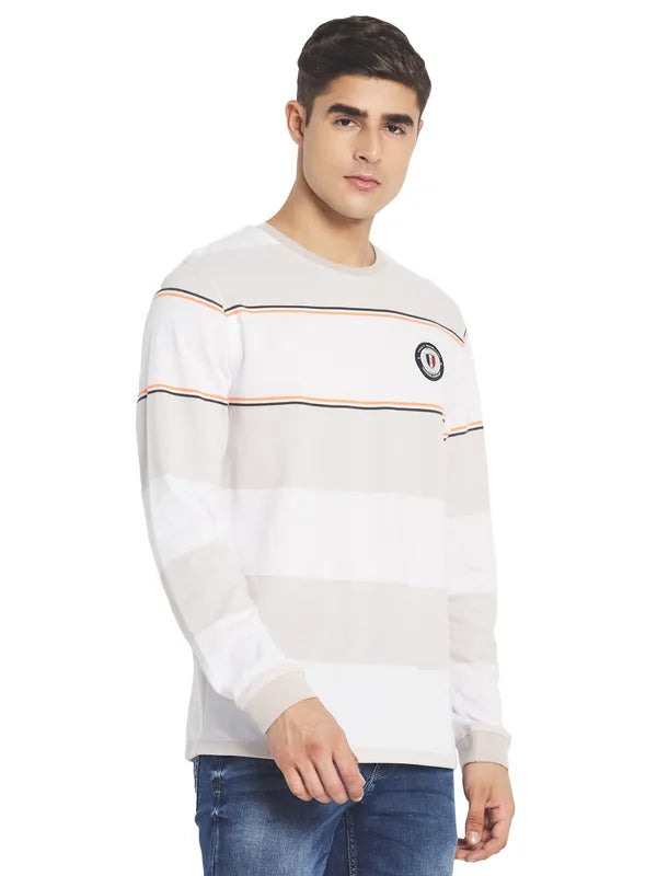 Mettle Men Cream  White Striped Cotton T-Shirt