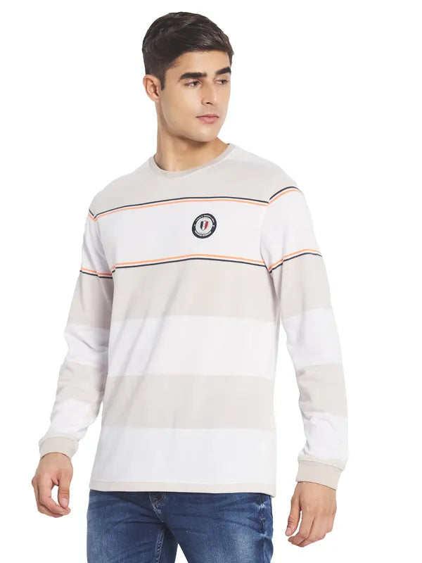 Mettle Men Cream  White Striped Cotton T-Shirt