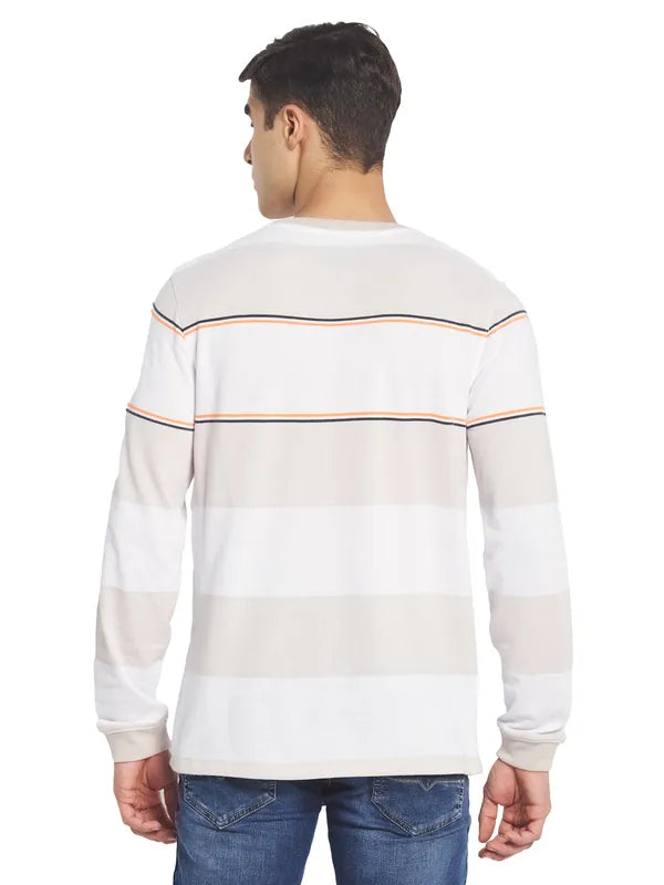 Mettle Men Cream  White Striped Cotton T-Shirt
