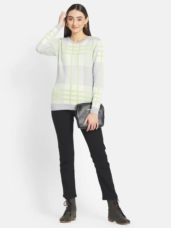 Mettle Women Grey Blue Checked Pullover