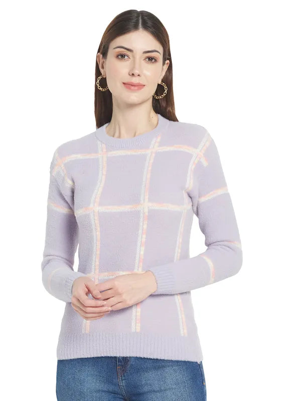 Mettle Women Purple Checked Checked Pullover