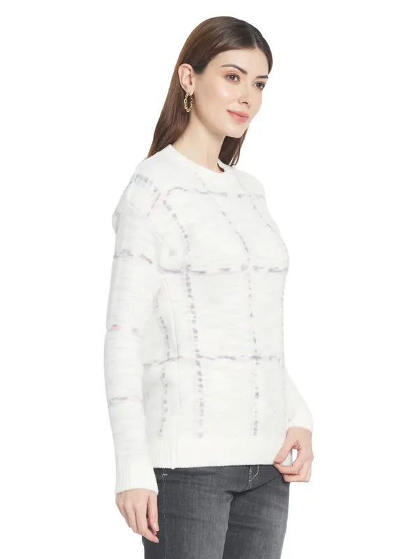 Mettle Women White  Grey Checked Checked Pullover