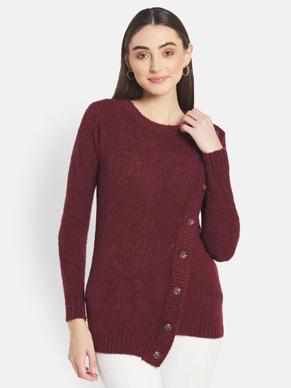 Mettle Women Maroon Cable Knit Cardigan