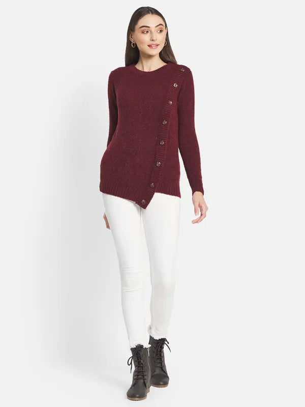 Mettle Women Maroon Cable Knit Cardigan