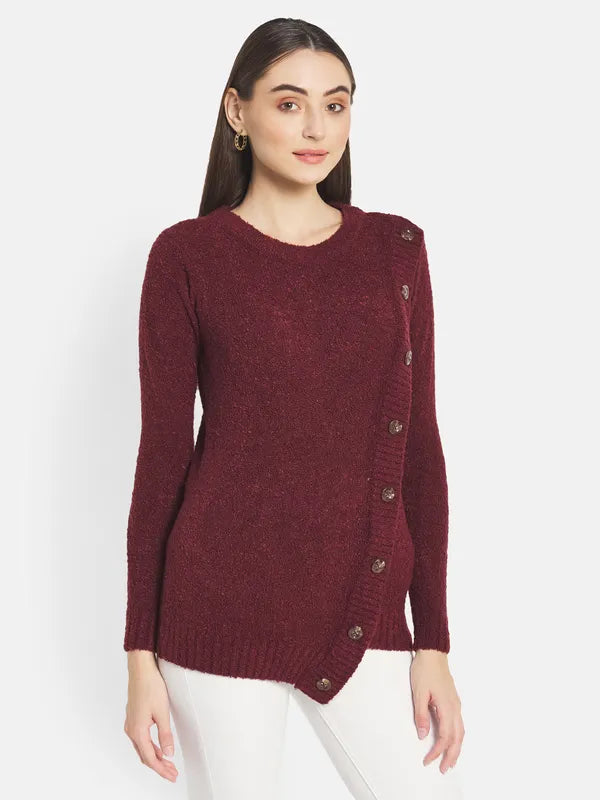 Mettle Women Maroon Cable Knit Cardigan