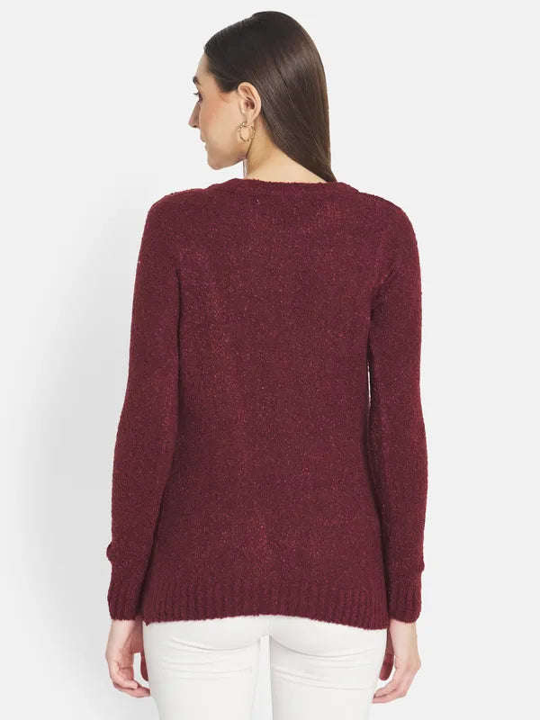 Mettle Women Maroon Cable Knit Cardigan