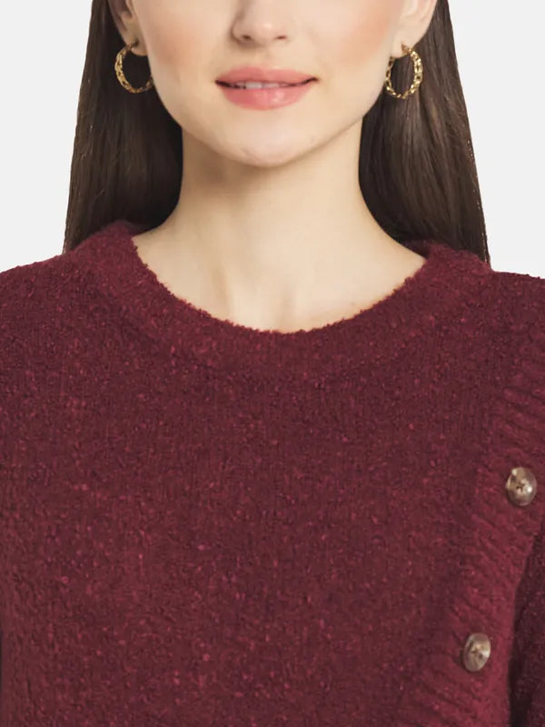 Mettle Women Maroon Cable Knit Cardigan