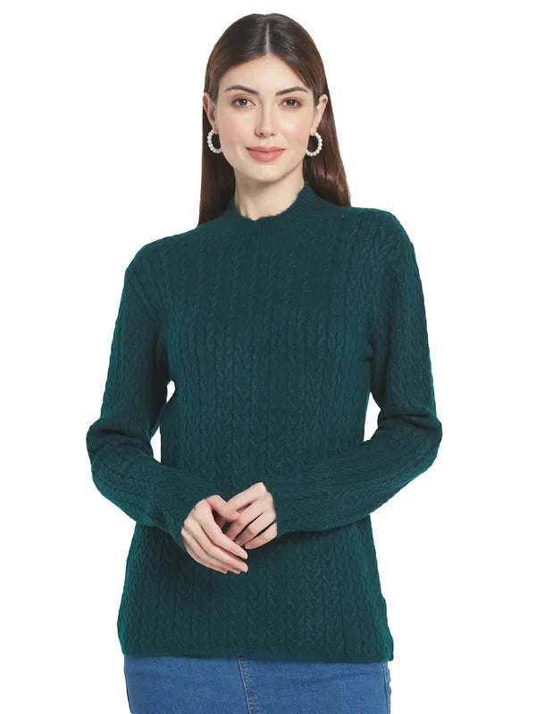 Mettle Women Green Cable Knit Pullover