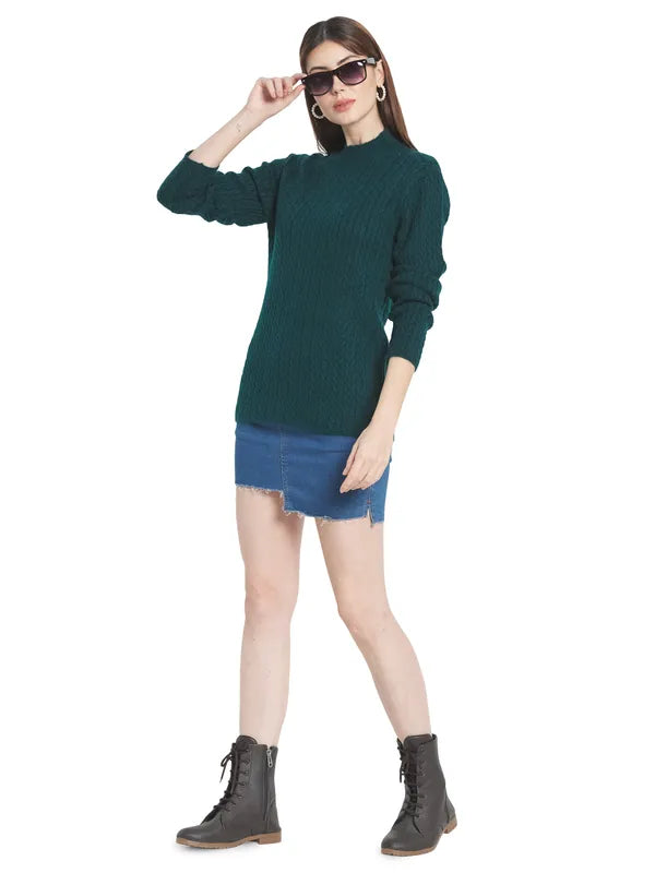 Mettle Women Green Cable Knit Pullover