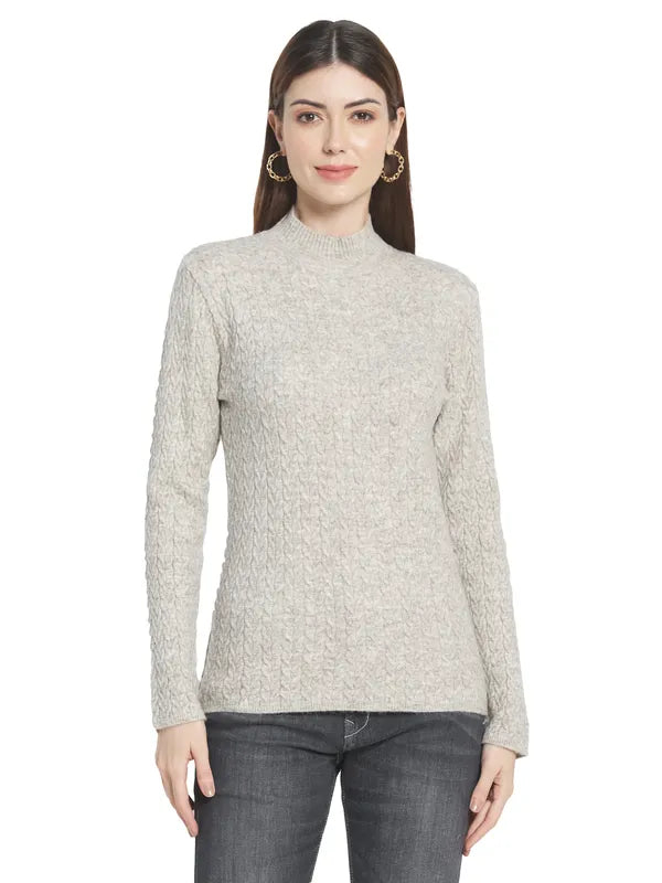 Mettle Women Cream-Coloured Cable Knit Pullover