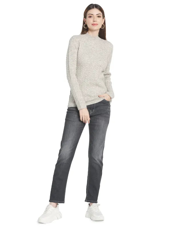 Mettle Women Cream-Coloured Cable Knit Pullover