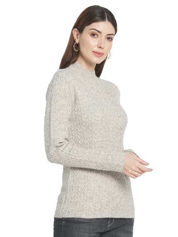 Mettle Women Cream-Coloured Cable Knit Pullover