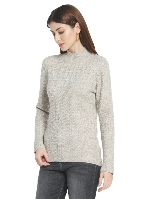 Mettle Women Cream-Coloured Cable Knit Pullover