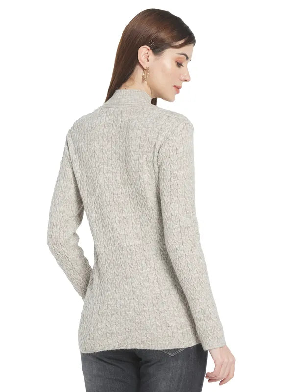 Mettle Women Cream-Coloured Cable Knit Pullover