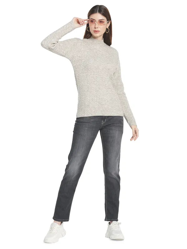 Mettle Women Cream-Coloured Cable Knit Pullover