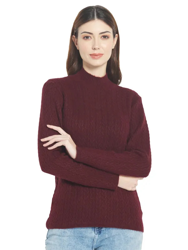 Mettle Women Maroon Cable Knit Pullover