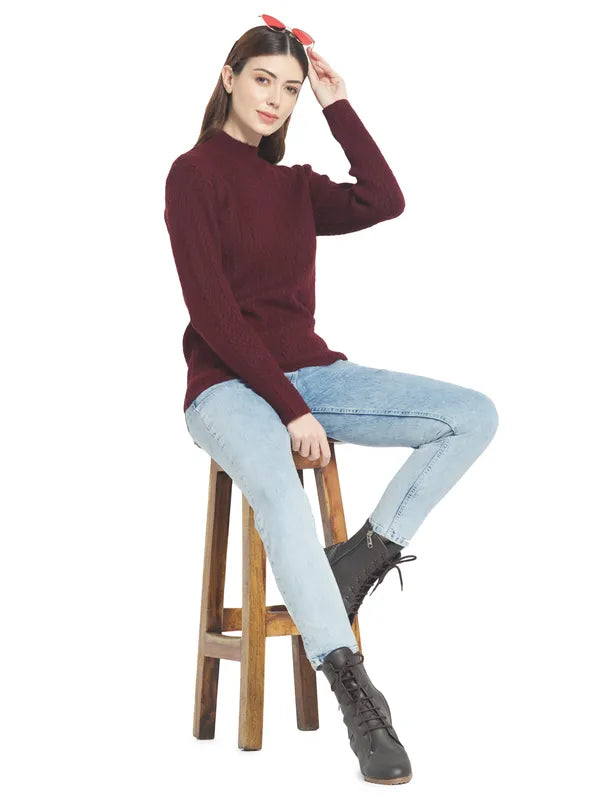 Mettle Women Maroon Cable Knit Pullover