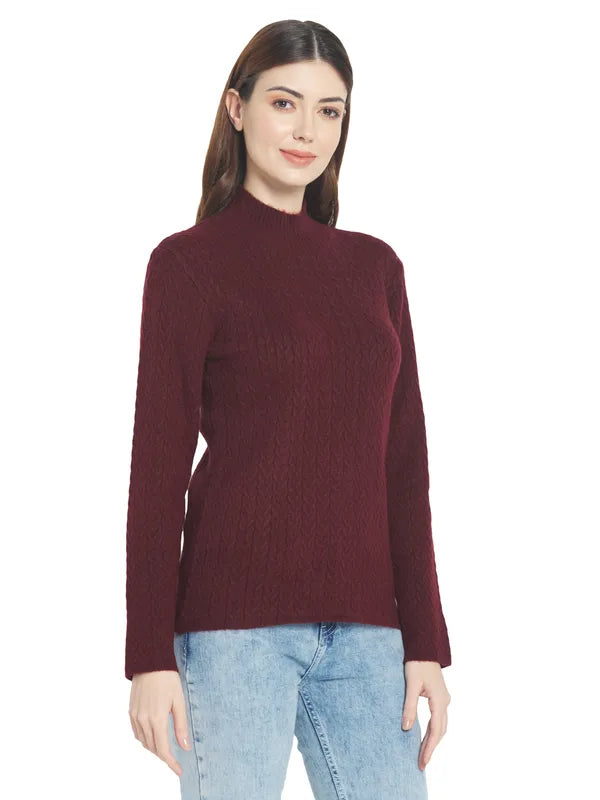 Mettle Women Maroon Cable Knit Pullover